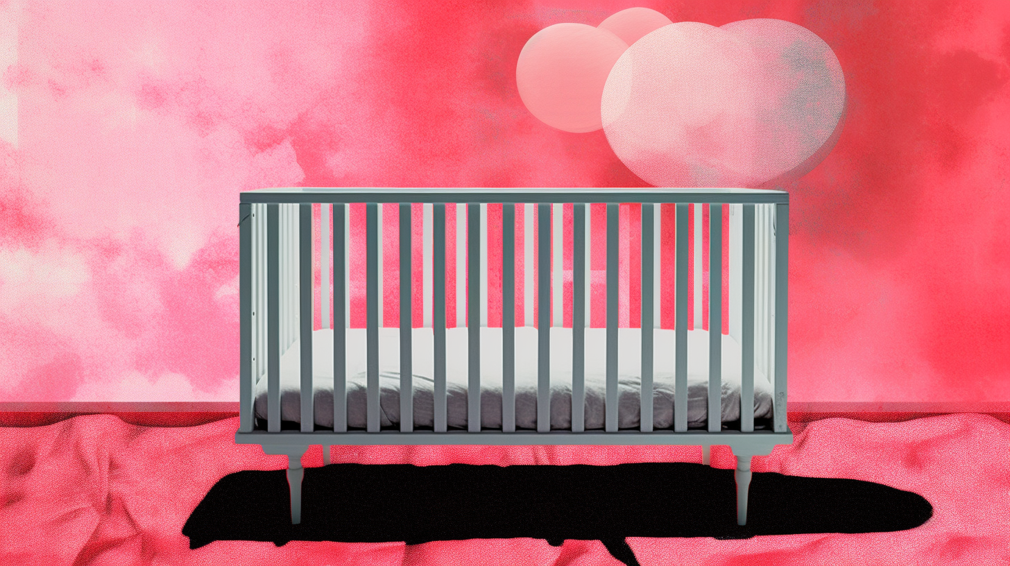 An editorial illustration of an empty cradle.
